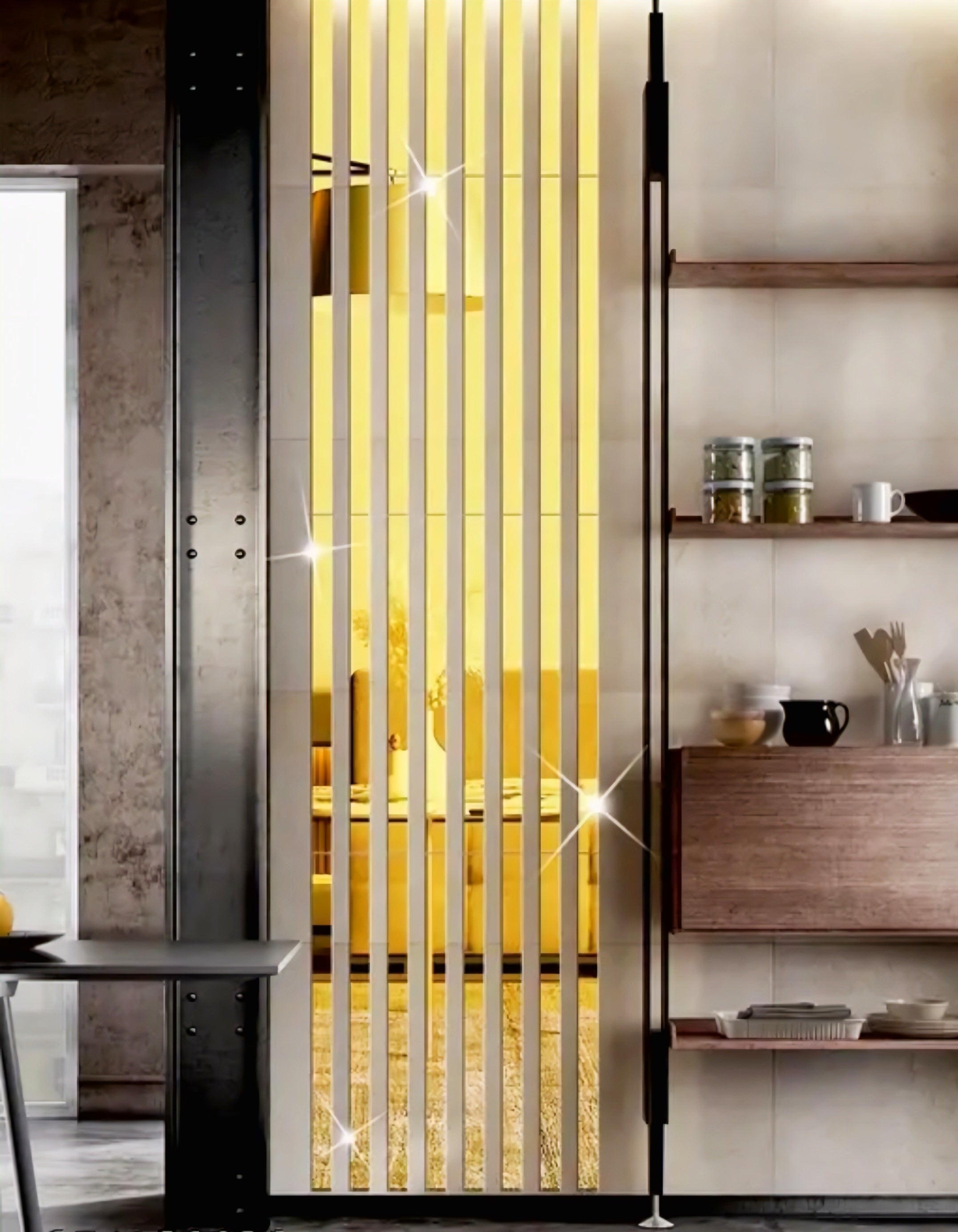 Wall Decor 30 Pcs Mirror Wall Stickers Striped Design - (Golden)