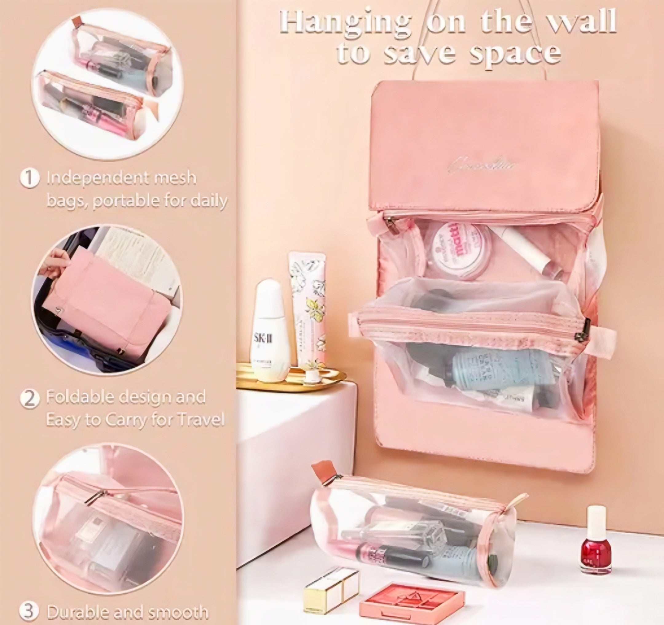 Makeup Pouch Bag 4 in 1 for Travels Cosmetic Organizer for Women