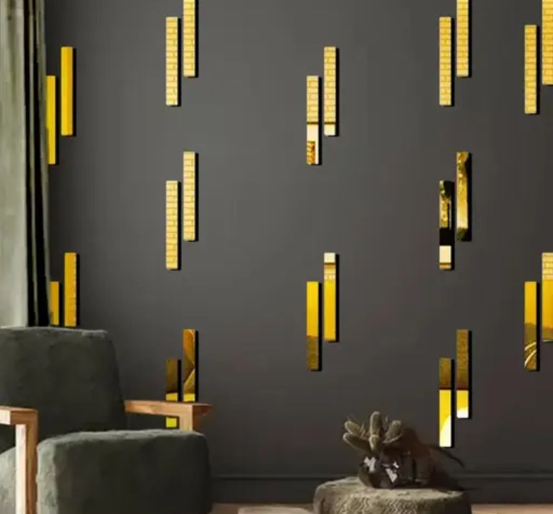 Wall Decor 30 Pcs Mirror Wall Stickers Striped Design - (Golden)