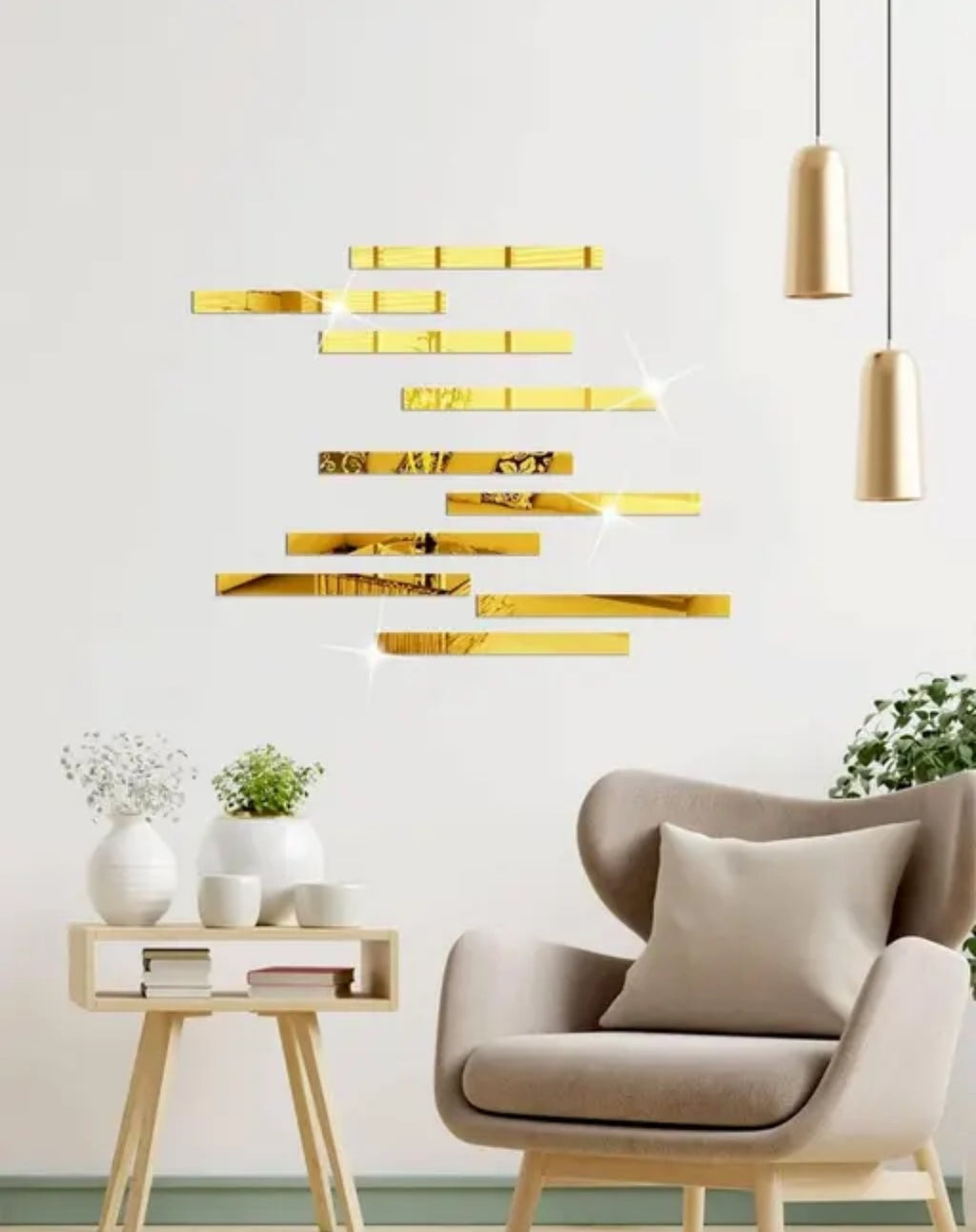 Wall Decor 30 Pcs Mirror Wall Stickers Striped Design - (Golden)
